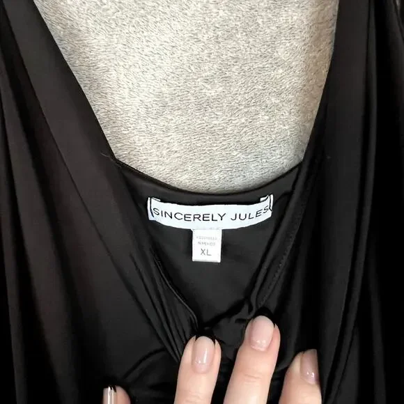 Sincerely Jules Dress Womens XL Black Cowl Neck Slip Dress Slinky Eveningwear - Picture 3 of 7